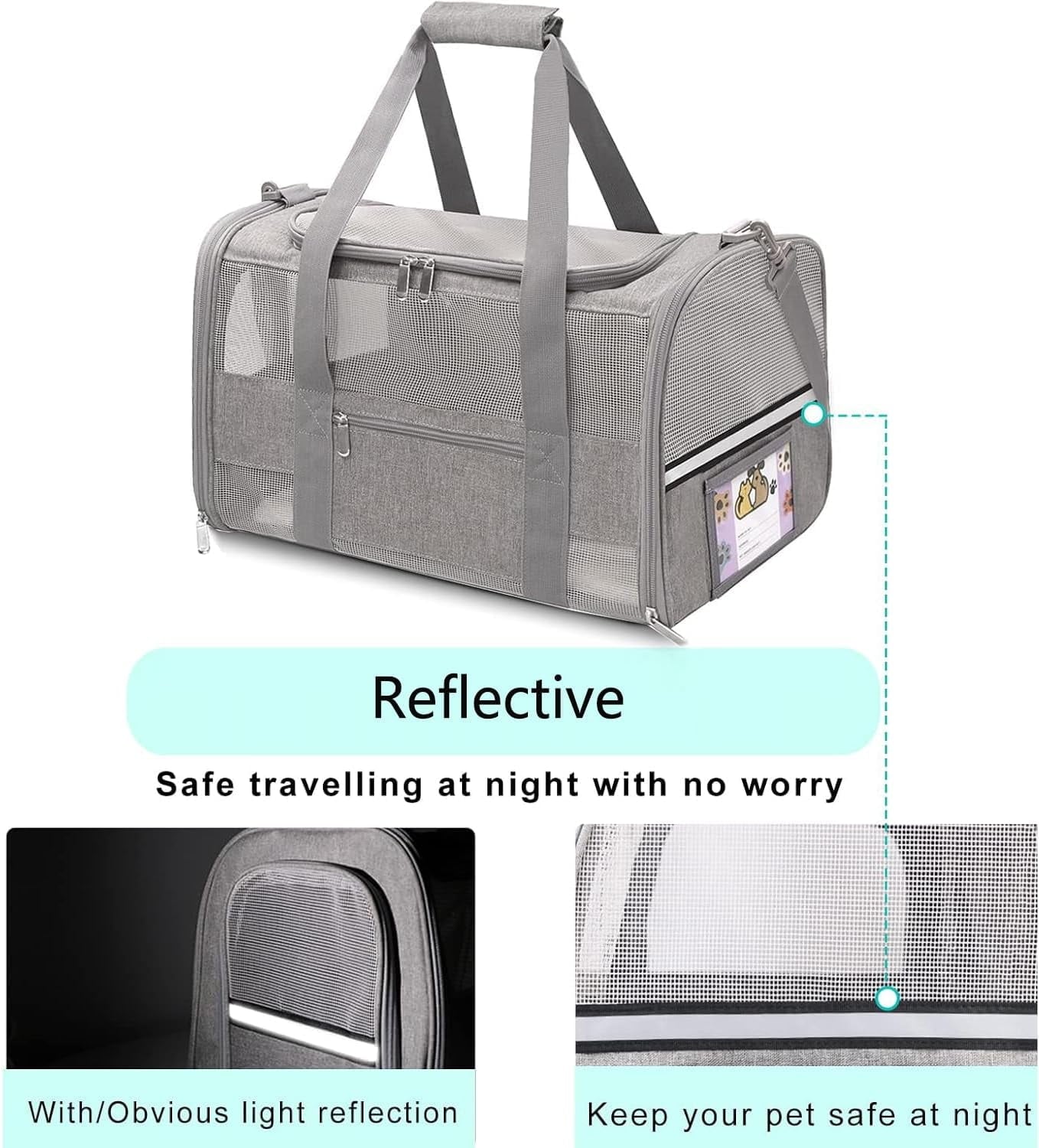 Cat and Small Dog Travel Bag, Tsa-Approved Soft-Sided Pet Tote for Pets under 15Lb, Collapsible Airline-Friendly Design – Grey