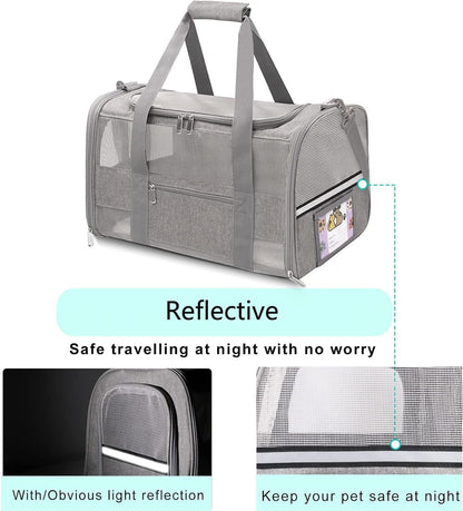 Cat and Small Dog Travel Bag, Tsa-Approved Soft-Sided Pet Tote for Pets under 15Lb, Collapsible Airline-Friendly Design – Grey