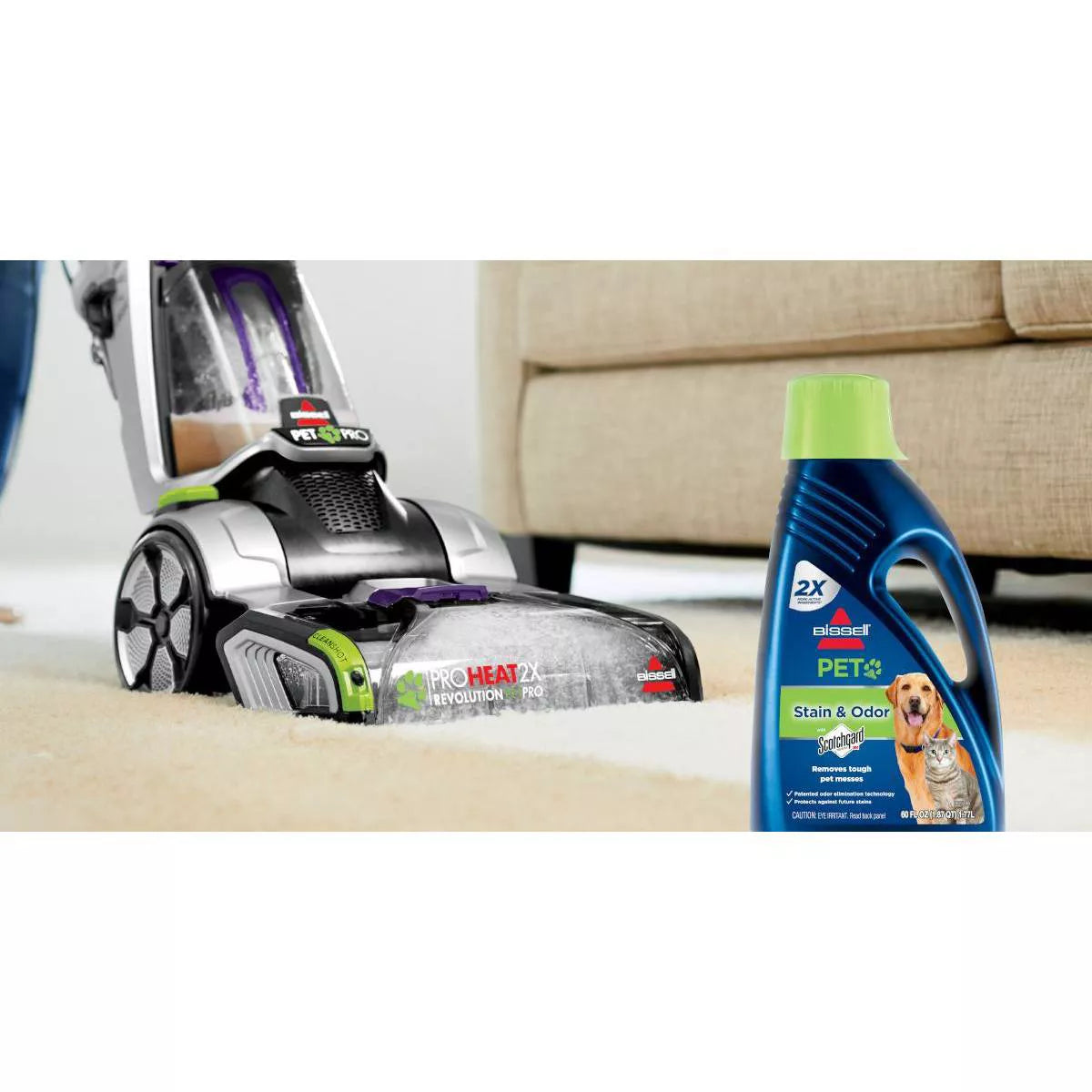 BISSELL 2X Pet Stain & Odor 60Oz. Upright Carpet Cleaner Formula - 99K52: Liquid Solution for Carpets & Upholstery