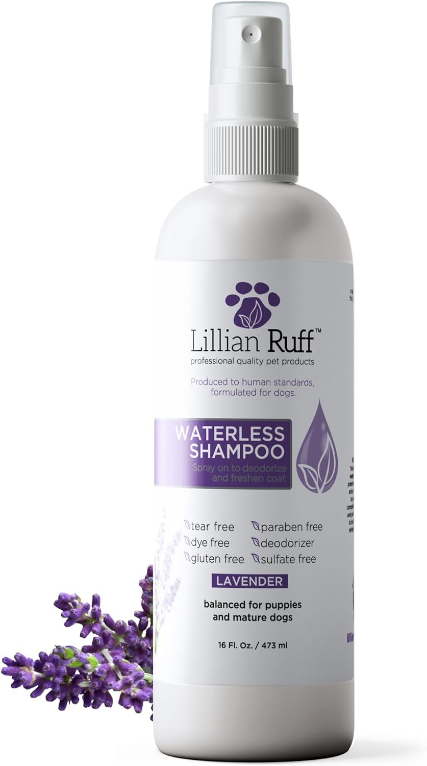 Waterless No-Rinse Dog Dry Shampoo Spray with Hydrating Essential Oils - Ph-Balanced Dry Shampoo for Dogs - Clean, Condition, Detangle & Deodorize Dry, Sensitive Skin (Lavender)