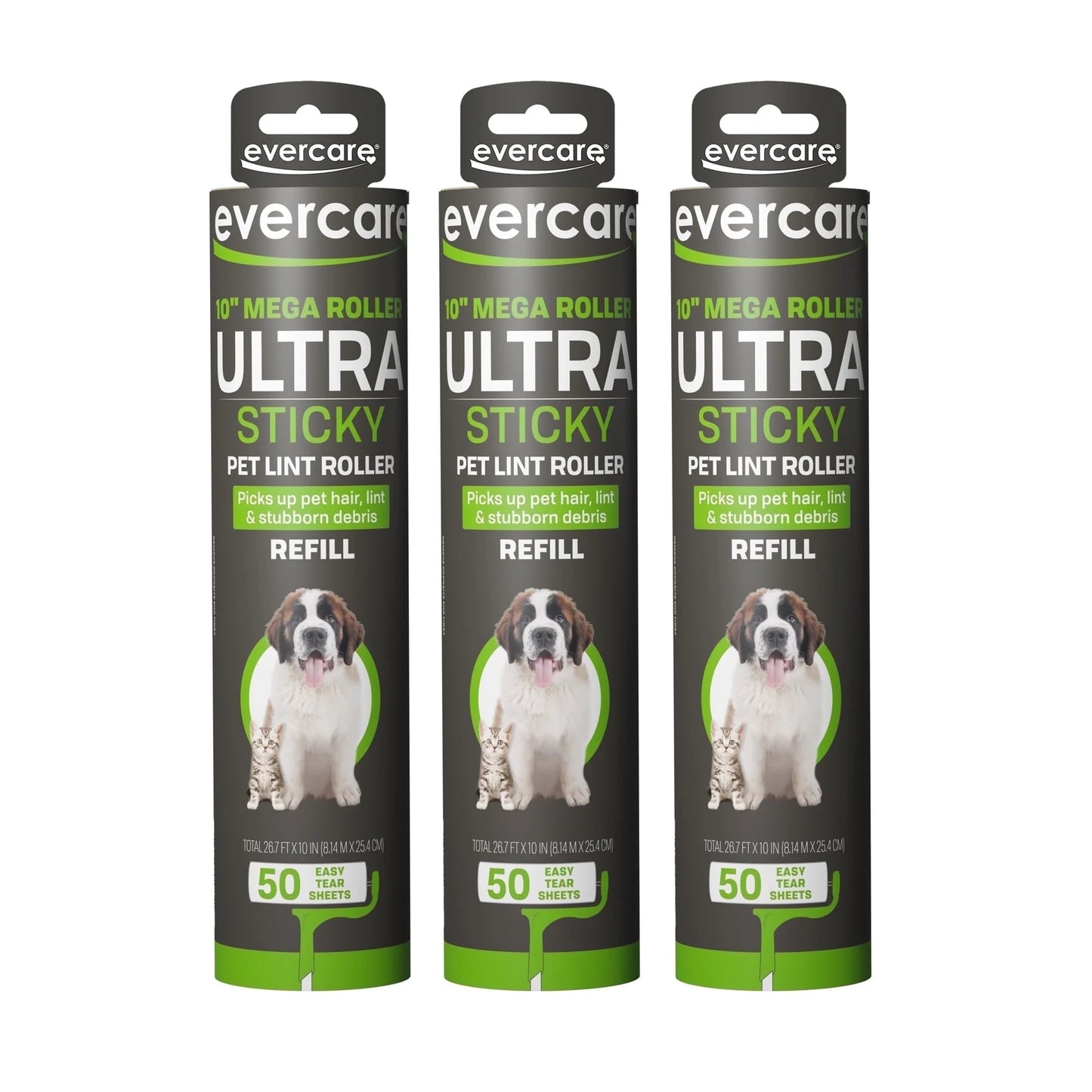 Pack of 3 All-Purpose Pet Mega Oversized Lint Roller Refills, 150 Sheets Total