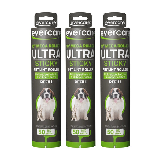 Pack of 3 All-Purpose Pet Mega Oversized Lint Roller Refills, 150 Sheets Total