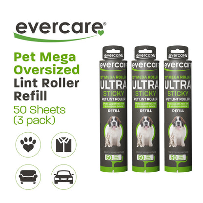 Pack of 3 All-Purpose Pet Mega Oversized Lint Roller Refills, 150 Sheets Total