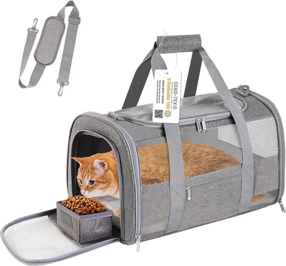 Cat and Small Dog Travel Bag, Tsa-Approved Soft-Sided Pet Tote for Pets under 15Lb, Collapsible Airline-Friendly Design – Grey